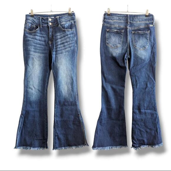 KanCan Highrise Flare Jeans 28 Raw Hem Bell Bottom Jean Factory Distressed - Picture 1 of 15